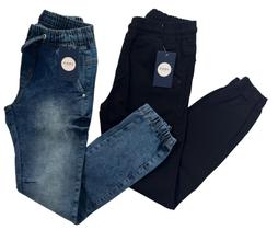 kit 2 calça jeans juvenil masculino infantil com laycra menino 10 12 14 e 16 anos
