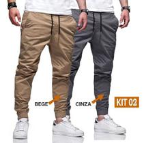 Kit 2 Calça Jogger Bege Cinza Masculina Punho Lycra Elastano Linha Premium Original Envio Imediato