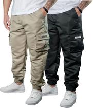 Kit 2 Calça Jogger Bolsos Cargo Corta Vento Masculina Skate