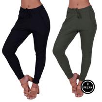 Kit 2 Calça Jogger Canelada Feminina Confi - c12 KIT 2 VERA PRETA E VERDE