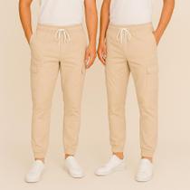 Kit 2 Calça Jogger Cargo Masculina com Elástico Sarja e Bolso Lateral Masculina