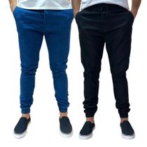 Kit 2 Calça Jogger Masculina Jeans Sarja Com Punho Elástico