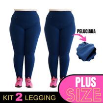 Kit 2 Calça Leg Térmica Flanelada Plus Size Suplex Peluciado AZUL MARINHO Kit 2 Calça Leg Térmica Flanelada Plus Size Suplex Peluciado AZUL MARINHO