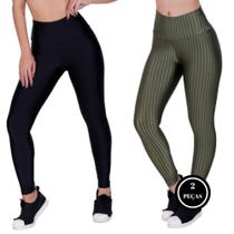 Kit 2 Calça Legging 3D Cirrê Roupa de Academia Cintura Alta - c4 KIT 2 LAURA PRETO E VERDE