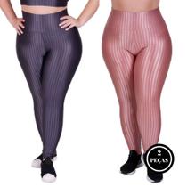 Kit 2 Calça Legging Cintura Alta Plus Size Academia 46 48 50 52 54- c4 KIT 2 LAURA CINZA E ROSA