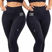 Kit 2 calça legging com bolso lateral cintura em poliéster -