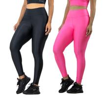 kit 2 calça legging com brilho short interno preta + rosa P kit 2 calça legging com brilho short interno preta + rosa P