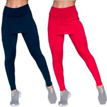 KIT 2 Calça Legging Com Saia Fitness WLS Modas Academia Tapa Bumbum Treino Suplex Moda Fitness