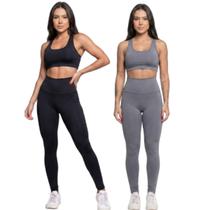 KIT 2 Calça Legging Cós Alto Lisa Bella Fiore Roupa Academia Treino Fitness Feminina Musculação Tamanho:GGCor:Preto+Cin
