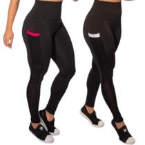 Kit 2 Calça Legging Feminina De Academia Com Bolso Lateral Cintura Alta Fitness Zero Transparência