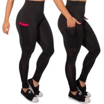 Kit 2 Calça Legging Feminina De Academia Com Bolso Lateral Cintura Alta Fitness Zero Transparência