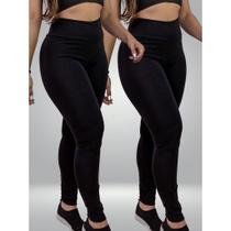 Kit 2 Calça Legging Fio Duplo Lisa Basica Cos Alto Zero Transparencia Confortavel Alta Elasticidade Tamanho Pequeno E Grande Academia