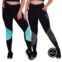 Kit 2 Calça Legging Fitness Cintura Alta com Bolso- KIT 2 CALÇA VALENTINA PRETA E VERDE