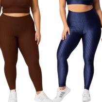 KIT 2 Calça Legging Plus Size New Zig 3D WLS Modas Poliamida Cós Alto Academia Moda Fitness