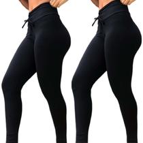 Kit 2 Calça Legging Preta Empina Bumbum Com Cordinha Leg Cintura Alta Kit 2 Calça Legging Preta Empina Bumbum Com Cordinha Leg Cintura Alta