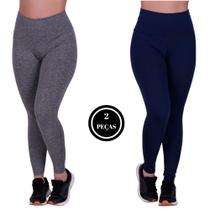 Kit 2 Calça Legging Suplex e Cintura Alta Roupa de Academia - c6 KIT 2 DEBI CINZA MARINHO