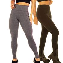 Kit 2 Calça Legging Térmica Flanelada Cós Alto Duplo: 1 Preta + 1 Colorida Cor Sortida do P ao GG