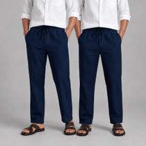 Kit 2 Calça Masculina Brim com Toque de Linho Casual com Cordão Elegante Social Confortável Poliéste Kit 2 Calça Masculina Brim com Toque de Linho Casual com Cordão Elegante Social Confortável Poliéste