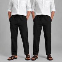 Kit 2 Calça Masculina Brim com Toque de Linho Casual com Cordão Elegante Social Confortável Poliéste Kit 2 Calça Masculina Brim com Toque de Linho Casual com Cordão Elegante Social Confortável Poliéste