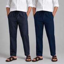 Kit 2 Calça Masculina Brim com Toque de Linho Casual com Cordão Elegante Social Confortável Poliéste Kit 2 Calça Masculina Brim com Toque de Linho Casual com Cordão Elegante Social Confortável Poliéste