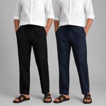 Kit 2 Calça Masculina Brim com Toque de Linho Casual com Cordão Elegante Social Confortável Poliéste Kit 2 Calça Masculina Brim com Toque de Linho Casual com Cordão Elegante Social Confortável Poliéste