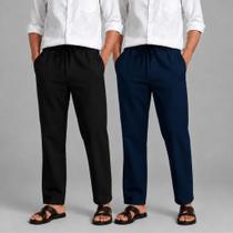 Kit 2 Calça Masculina Brim com Toque de Linho Casual com Cordão Elegante Social Confortável Poliéste Kit 2 Calça Masculina Brim com Toque de Linho Casual com Cordão Elegante Social Confortável Poliéste
