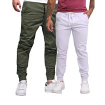 Kit 2 Calça Masculina Jeans Jogger Sarja Premium Pronta Entrega Jogger Bege e Cinza