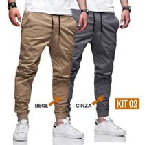 Kit 2 Calça Masculina Jeans Jogger Sarja Premium Pronta Entrega Jogger Bege e Cinza - Tevoro