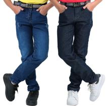 Kit 2 calça masculina jeans regulagem interna infantil juvenil denim com bolso