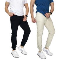 Kit 2 calca masculina jogger sarja jeans preto bege basica