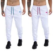 kit 2 Calça Moletom Com Bolsos Cintura Com Elástico Coroa e Cordão