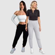 Kit 2 Calça Moletom Flanelado Feminina Cintura Alta Jogger Soltinha Academia Inverno Casual Presente Kit 2 Calça Moletom Flanelado Feminina Cintura Alta Jogger Soltinha Academia Inverno Casual Presente