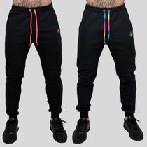 Kit 2 Calça Moletom Masculina Skinny Slin Sport Coroa e Cordão