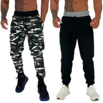 Kit 2 Calça Moletom/Moletinho Masculina MXD Conceito Cores Básicas Liso Slim Fitness Academia
