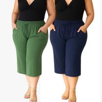 Kit 2 Calça Pantacourt Feminina Viscolycra Plus Senhoras Kit 2 Calça Pantacourt Feminina Viscolycra Plus Senhoras