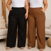 Kit 2 Calça Pantalona Feminina Alfaiataria Plus Size Social Premium Luxo Tecido Segura Barriga