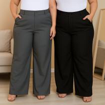Kit 2 Calça Pantalona Feminina Alfaiataria Plus Size Social Premium Luxo Tecido Segura Barriga