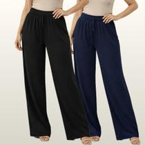 Kit 2 Calça Pantalona Feminina Duna Cintura Alta Com Bolso Elegante