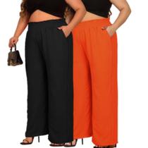 Kit 2 Calça Pantalona Feminina Plus Size Cintura Alta Conforto Linha Luxo