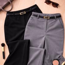 Kit 2 Calça Pantalona Plus Size Roupa Feminina Cintura Alta Com Bolso e Cinto Wide Leg Alfaiataria