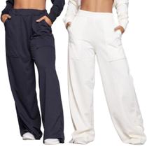 KIT 2 Calça Pantalona Wide Leg WLS Modas Cintura Alta Flare Moletinho Moda Casual