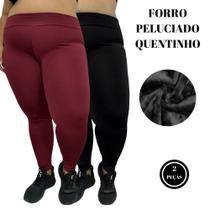 KIT 2 Calça Plus Size Legging Térmica Peluciada Inverno Flanelada - C11 KIT 2 SORAIA PRETO E VINHO