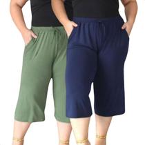 Kit 2 Calça Plus Size Pantacourt Feminina Malha Viscolycra