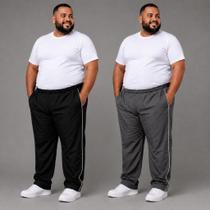Kit 2 Calça Tactel Plus Size Masculina Esportiva Cintura Elástica Bolsos Confortável Leve Academia