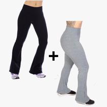 Kit 2 Calças Bailarina Flare Suplex Cintura Alta Cinza Preto