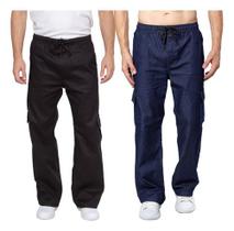 Kit 2 Calças Cargo Modelo Largo Balão Preta Jeans