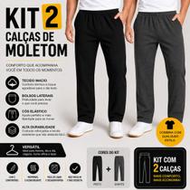 Kit 2 Calças de Moletom Adulto Básica Unissex com 2 Bolsos frontais composição Algodão e Poliéster Tamanho:GCor:Preta +