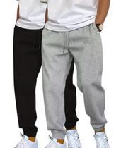 kit 2 calças de moletom careca sem felpas masculina cor preto e cinza com bolsos e cordão de ajuste kit 2 calças de moletom careca sem felpas masculina cor preto e cinza com bolsos e cordão de ajuste
