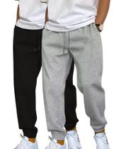 Kit 2 calças de moletom de verão sem felpas cor cinza claro e preto masculina