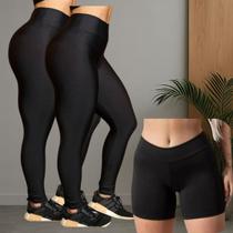 Kit 2 Calças e Shorts Legging Suplex Academia Fitness